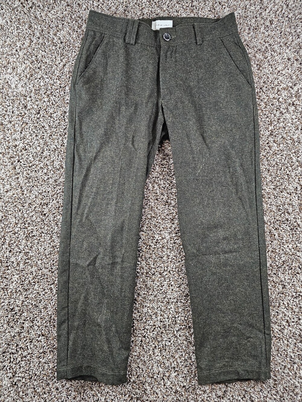 I Love Ugly Womens Sz S Slim Kobe Dress Pants Dark Olive Green Cropped